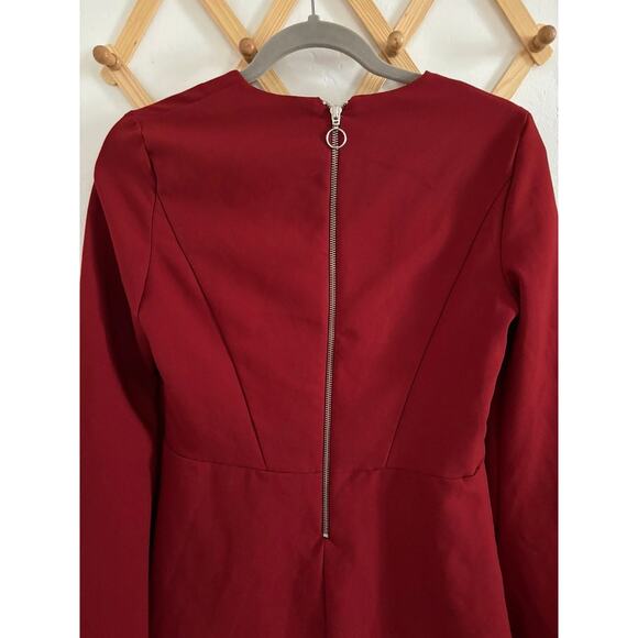 Mango Mini Dress Women's 6 Red Flared Long Sleeve Round Neck - Picture 7 of 8